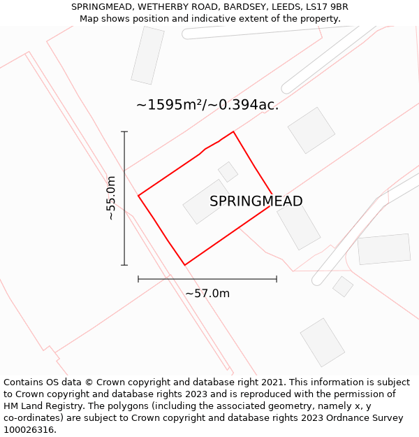 SPRINGMEAD, WETHERBY ROAD, BARDSEY, LEEDS, LS17 9BR: Plot and title map