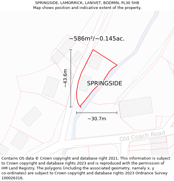 SPRINGSIDE, LAMORRICK, LANIVET, BODMIN, PL30 5HB: Plot and title map