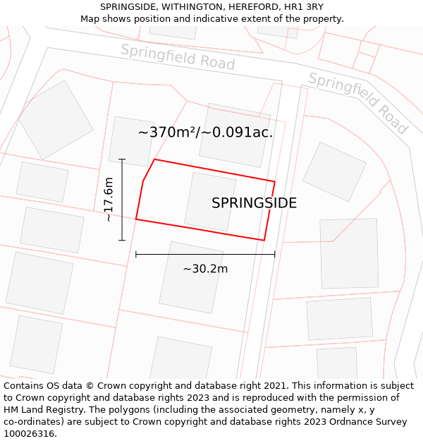 SPRINGSIDE, WITHINGTON, HEREFORD, HR1 3RY: Plot and title map