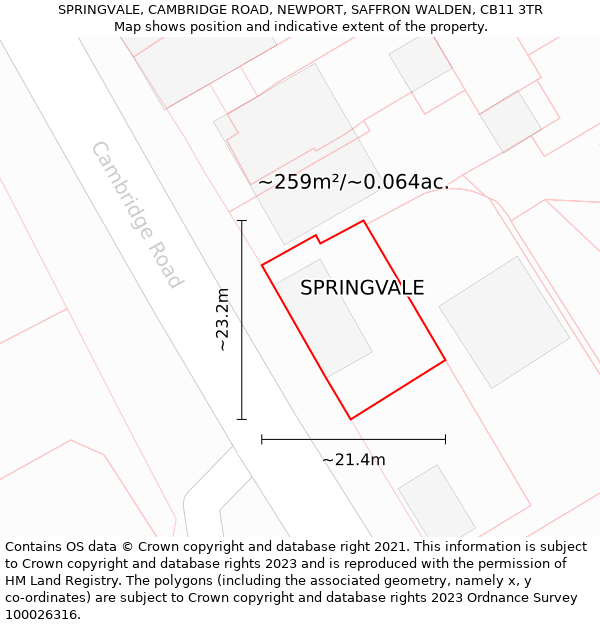 SPRINGVALE, CAMBRIDGE ROAD, NEWPORT, SAFFRON WALDEN, CB11 3TR: Plot and title map