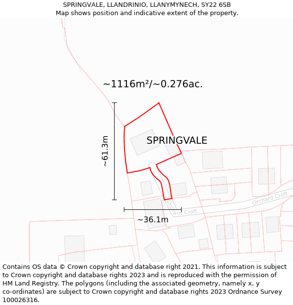 SPRINGVALE, LLANDRINIO, LLANYMYNECH, SY22 6SB: Plot and title map