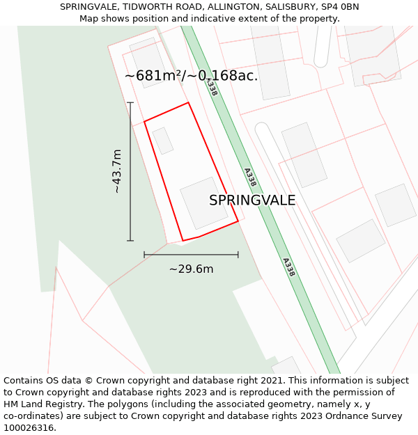 SPRINGVALE, TIDWORTH ROAD, ALLINGTON, SALISBURY, SP4 0BN: Plot and title map