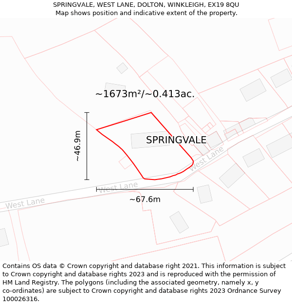 SPRINGVALE, WEST LANE, DOLTON, WINKLEIGH, EX19 8QU: Plot and title map
