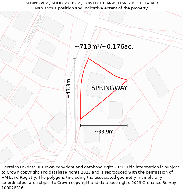 SPRINGWAY, SHORTACROSS, LOWER TREMAR, LISKEARD, PL14 6EB: Plot and title map