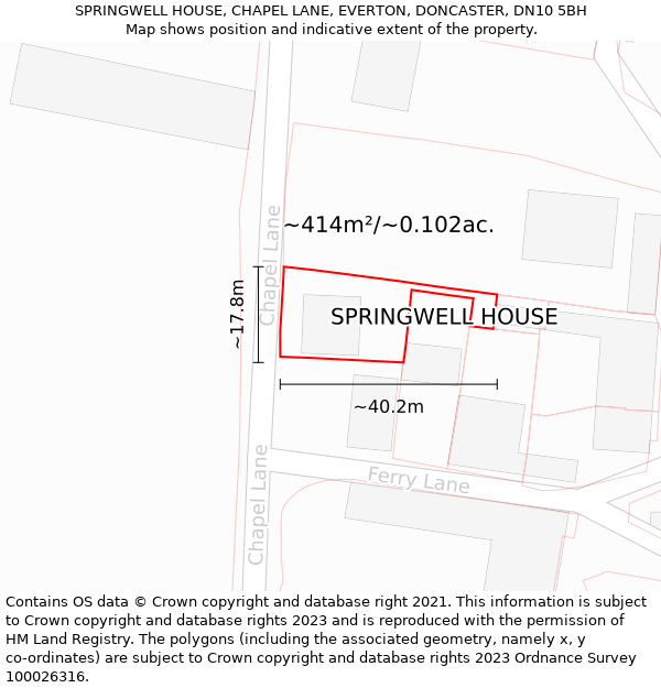 SPRINGWELL HOUSE, CHAPEL LANE, EVERTON, DONCASTER, DN10 5BH: Plot and title map