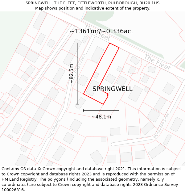 SPRINGWELL, THE FLEET, FITTLEWORTH, PULBOROUGH, RH20 1HS: Plot and title map