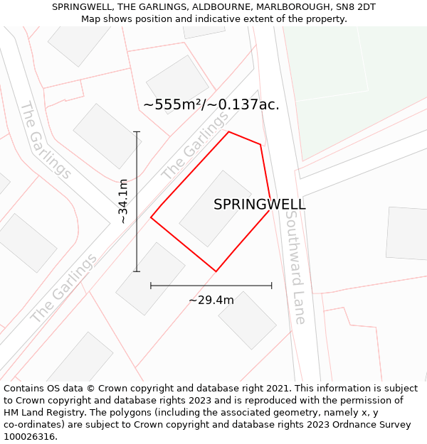 SPRINGWELL, THE GARLINGS, ALDBOURNE, MARLBOROUGH, SN8 2DT: Plot and title map