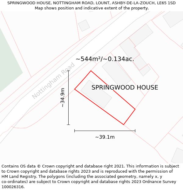 SPRINGWOOD HOUSE, NOTTINGHAM ROAD, LOUNT, ASHBY-DE-LA-ZOUCH, LE65 1SD: Plot and title map
