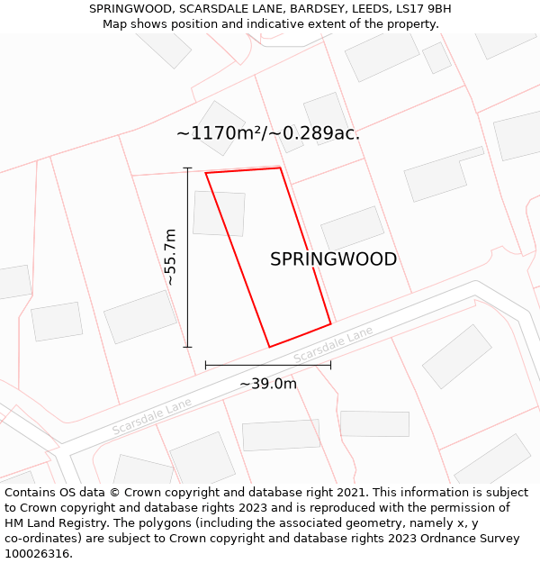 SPRINGWOOD, SCARSDALE LANE, BARDSEY, LEEDS, LS17 9BH: Plot and title map