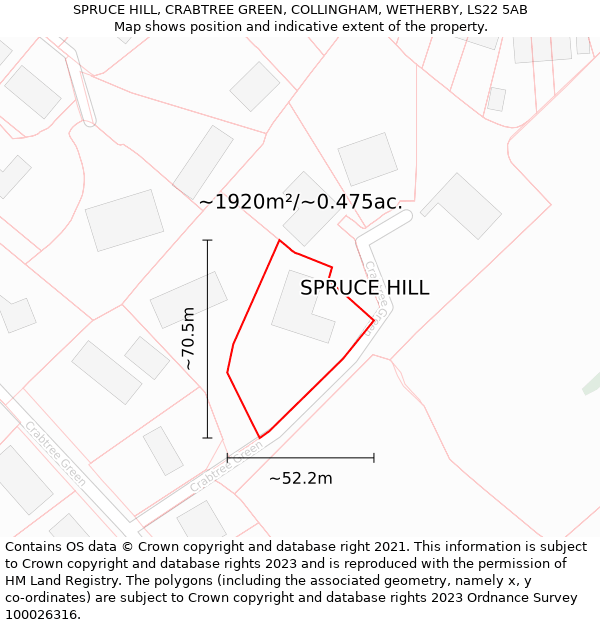 SPRUCE HILL, CRABTREE GREEN, COLLINGHAM, WETHERBY, LS22 5AB: Plot and title map