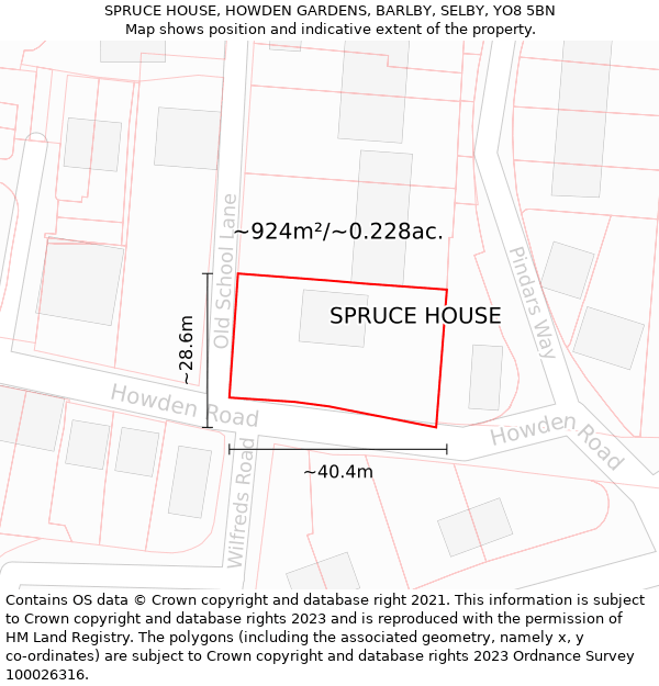 SPRUCE HOUSE, HOWDEN GARDENS, BARLBY, SELBY, YO8 5BN: Plot and title map