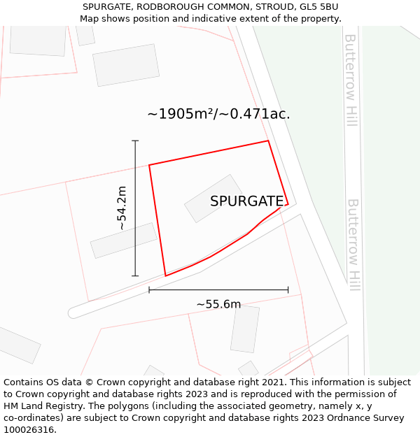 SPURGATE, RODBOROUGH COMMON, STROUD, GL5 5BU: Plot and title map