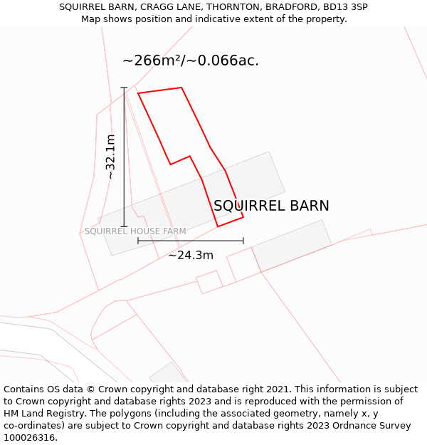 SQUIRREL BARN, CRAGG LANE, THORNTON, BRADFORD, BD13 3SP: Plot and title map