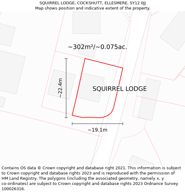 SQUIRREL LODGE, COCKSHUTT, ELLESMERE, SY12 0JJ: Plot and title map