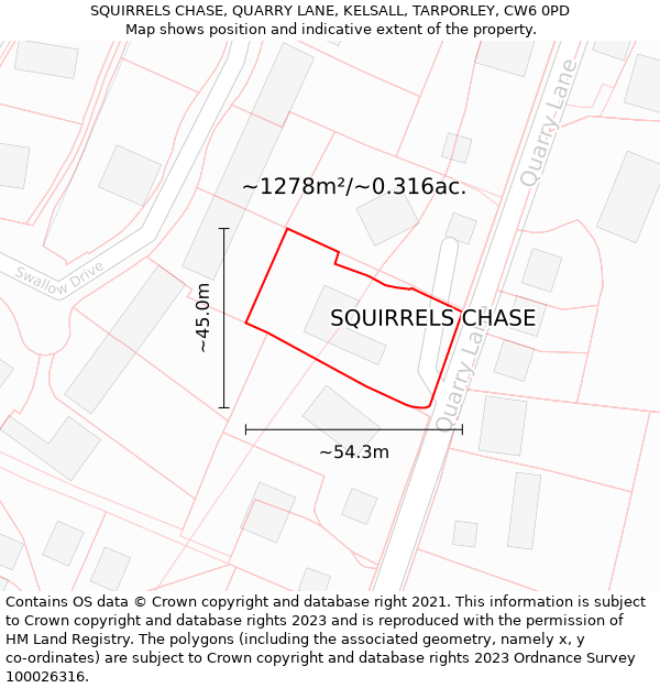 SQUIRRELS CHASE, QUARRY LANE, KELSALL, TARPORLEY, CW6 0PD: Plot and title map