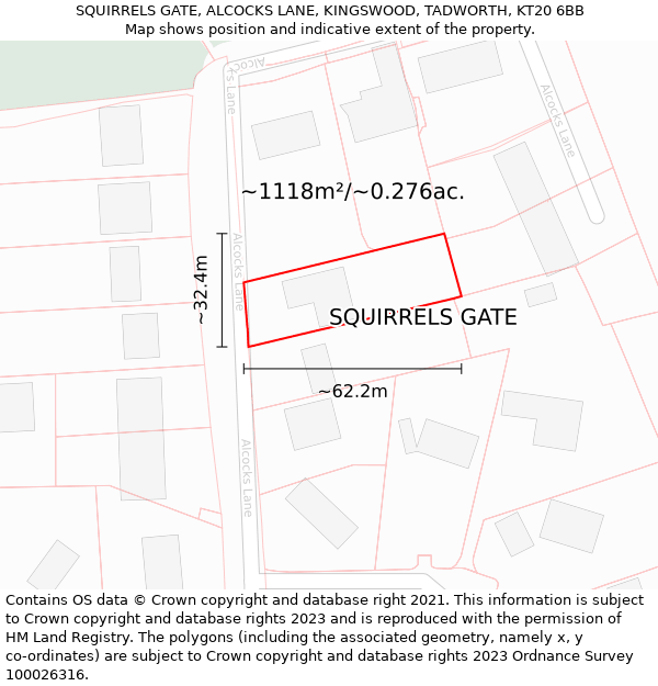 SQUIRRELS GATE, ALCOCKS LANE, KINGSWOOD, TADWORTH, KT20 6BB: Plot and title map