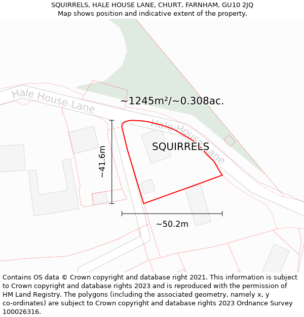 SQUIRRELS, HALE HOUSE LANE, CHURT, FARNHAM, GU10 2JQ: Plot and title map