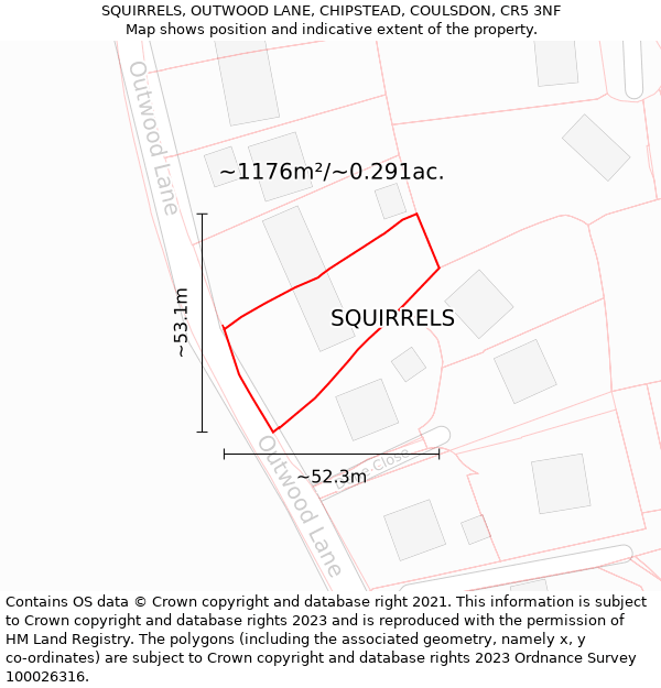 SQUIRRELS, OUTWOOD LANE, CHIPSTEAD, COULSDON, CR5 3NF: Plot and title map