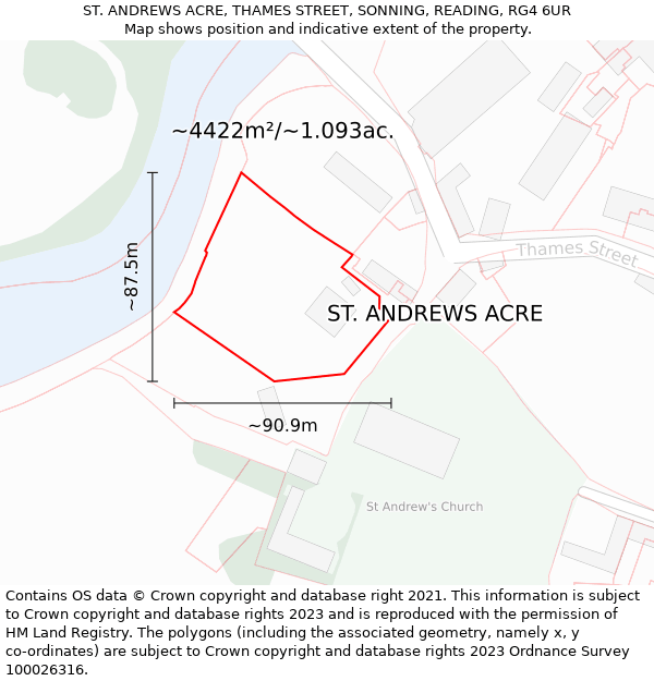 ST. ANDREWS ACRE, THAMES STREET, SONNING, READING, RG4 6UR: Plot and title map