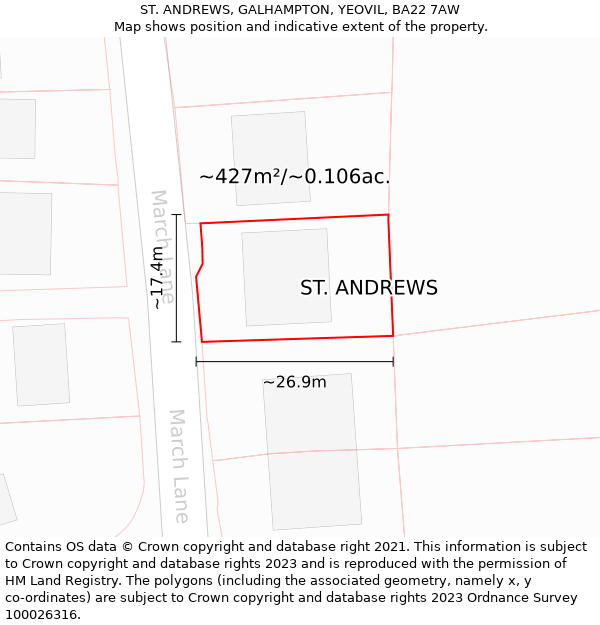 ST. ANDREWS, GALHAMPTON, YEOVIL, BA22 7AW: Plot and title map