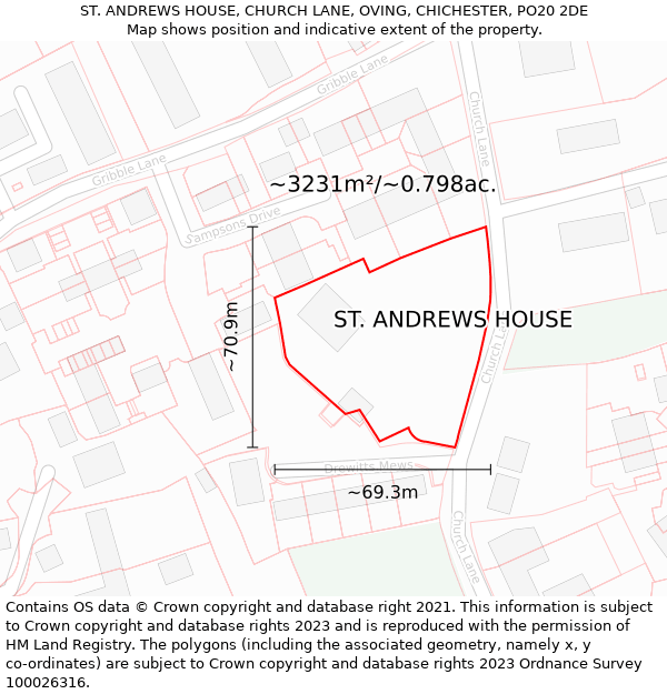 ST. ANDREWS HOUSE, CHURCH LANE, OVING, CHICHESTER, PO20 2DE: Plot and title map