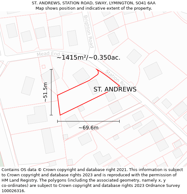 ST. ANDREWS, STATION ROAD, SWAY, LYMINGTON, SO41 6AA: Plot and title map