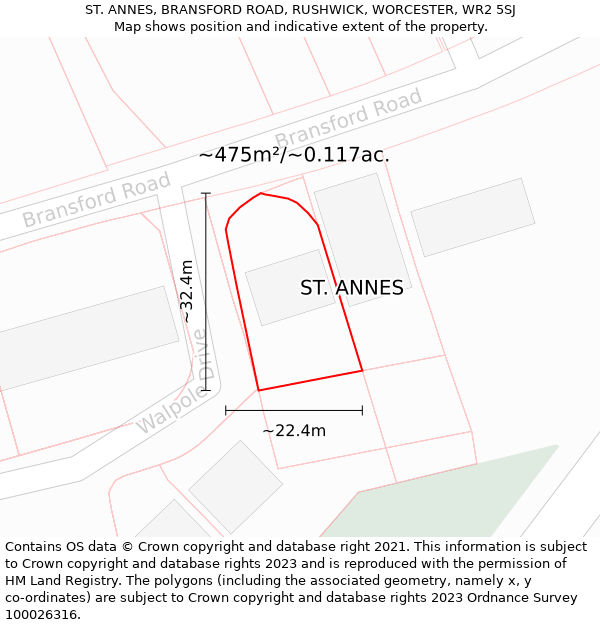 ST. ANNES, BRANSFORD ROAD, RUSHWICK, WORCESTER, WR2 5SJ: Plot and title map