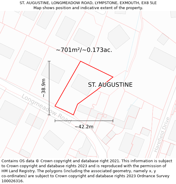 ST. AUGUSTINE, LONGMEADOW ROAD, LYMPSTONE, EXMOUTH, EX8 5LE: Plot and title map