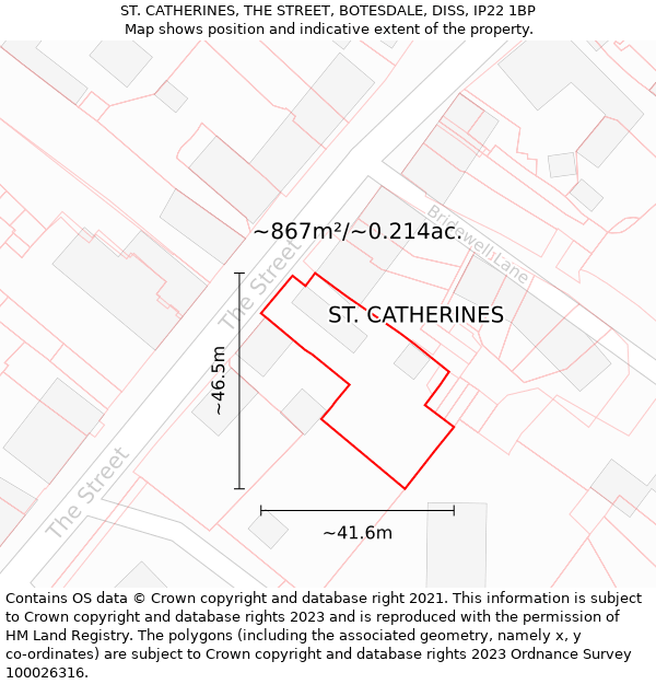 ST. CATHERINES, THE STREET, BOTESDALE, DISS, IP22 1BP: Plot and title map