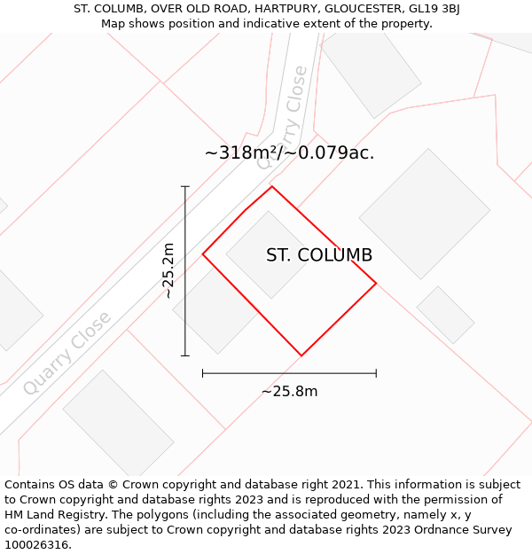 ST. COLUMB, OVER OLD ROAD, HARTPURY, GLOUCESTER, GL19 3BJ: Plot and title map