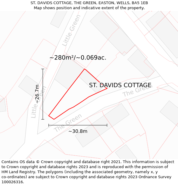 ST. DAVIDS COTTAGE, THE GREEN, EASTON, WELLS, BA5 1EB: Plot and title map