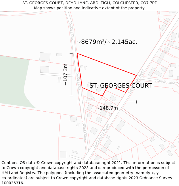 ST. GEORGES COURT, DEAD LANE, ARDLEIGH, COLCHESTER, CO7 7PF: Plot and title map