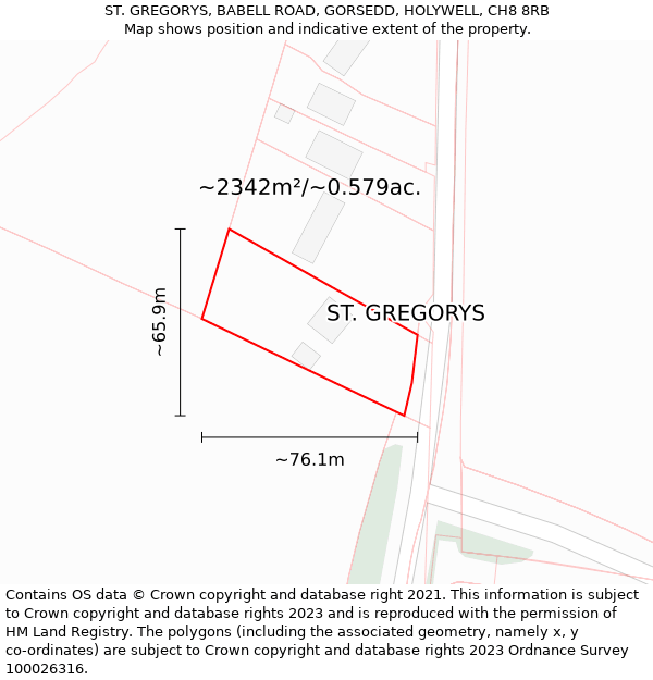 ST. GREGORYS, BABELL ROAD, GORSEDD, HOLYWELL, CH8 8RB: Plot and title map