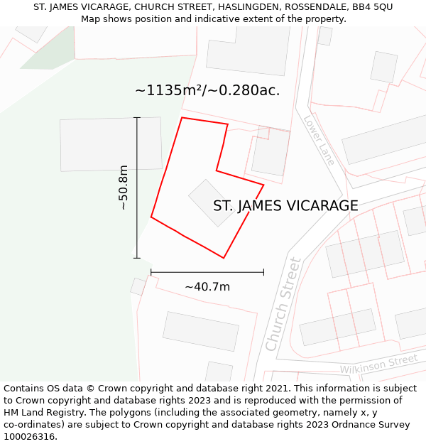 ST. JAMES VICARAGE, CHURCH STREET, HASLINGDEN, ROSSENDALE, BB4 5QU: Plot and title map