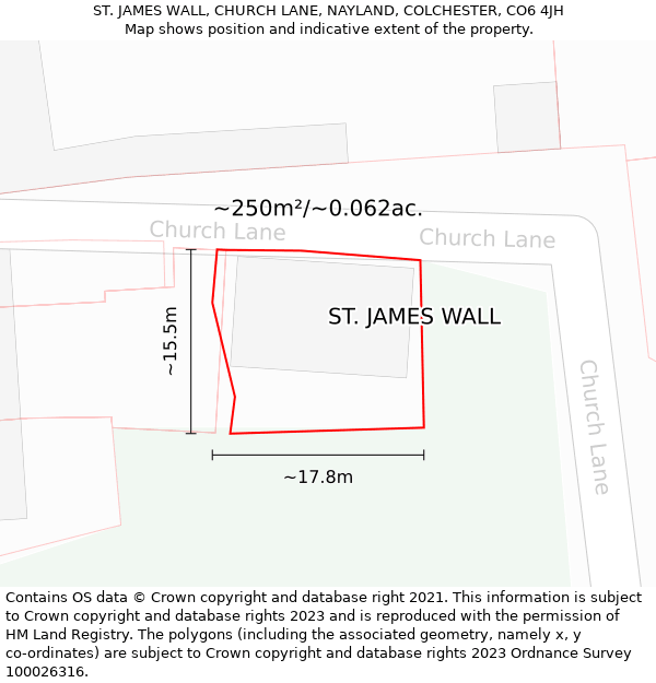 ST. JAMES WALL, CHURCH LANE, NAYLAND, COLCHESTER, CO6 4JH: Plot and title map