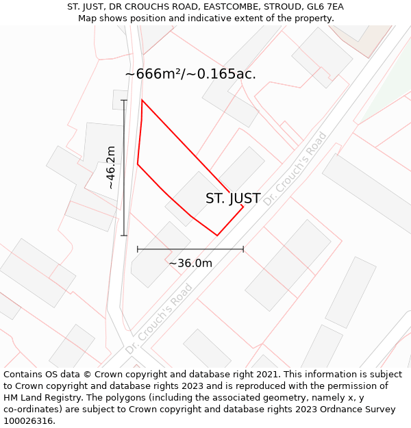 ST. JUST, DR CROUCHS ROAD, EASTCOMBE, STROUD, GL6 7EA: Plot and title map