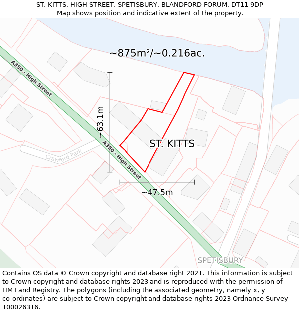 ST. KITTS, HIGH STREET, SPETISBURY, BLANDFORD FORUM, DT11 9DP: Plot and title map