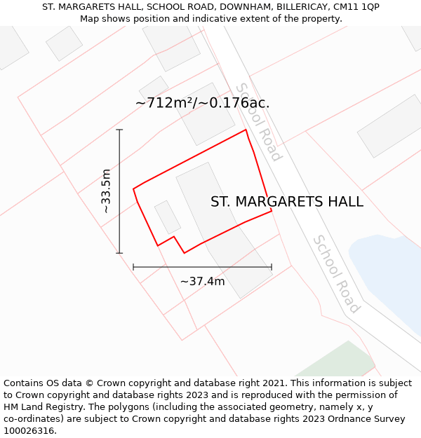 ST. MARGARETS HALL, SCHOOL ROAD, DOWNHAM, BILLERICAY, CM11 1QP: Plot and title map