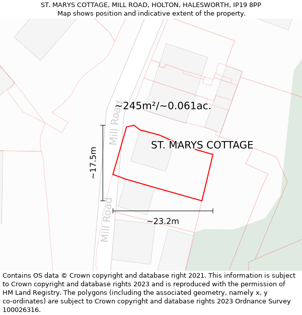 ST. MARYS COTTAGE, MILL ROAD, HOLTON, HALESWORTH, IP19 8PP: Plot and title map