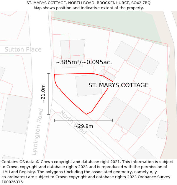 ST. MARYS COTTAGE, NORTH ROAD, BROCKENHURST, SO42 7RQ: Plot and title map