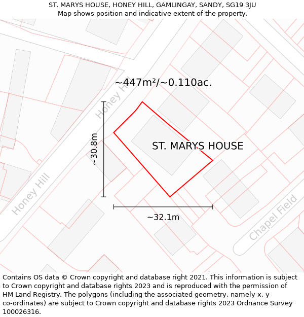 ST. MARYS HOUSE, HONEY HILL, GAMLINGAY, SANDY, SG19 3JU: Plot and title map