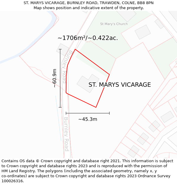 ST. MARYS VICARAGE, BURNLEY ROAD, TRAWDEN, COLNE, BB8 8PN: Plot and title map