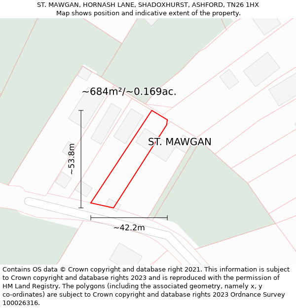 ST. MAWGAN, HORNASH LANE, SHADOXHURST, ASHFORD, TN26 1HX: Plot and title map