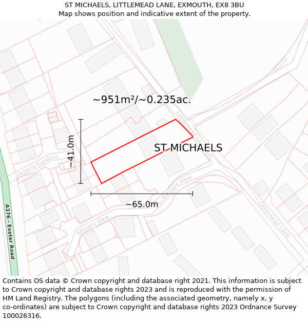 ST MICHAELS, LITTLEMEAD LANE, EXMOUTH, EX8 3BU: Plot and title map