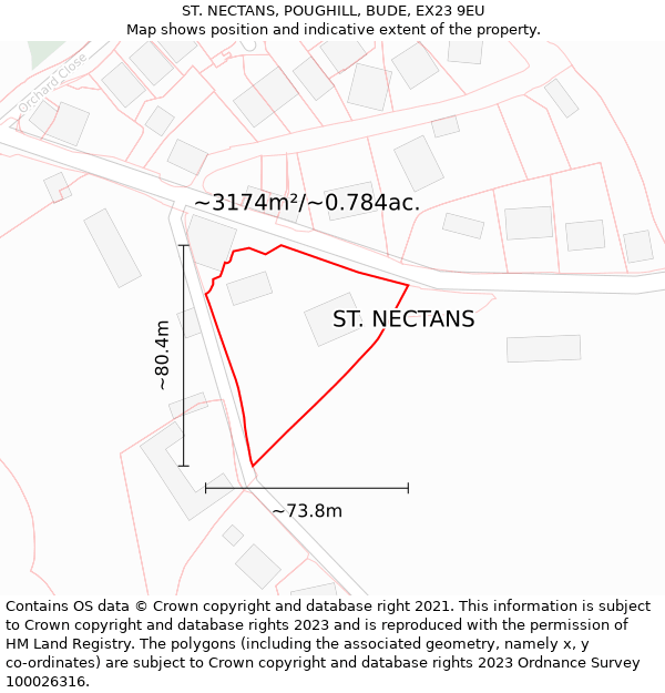 ST. NECTANS, POUGHILL, BUDE, EX23 9EU: Plot and title map