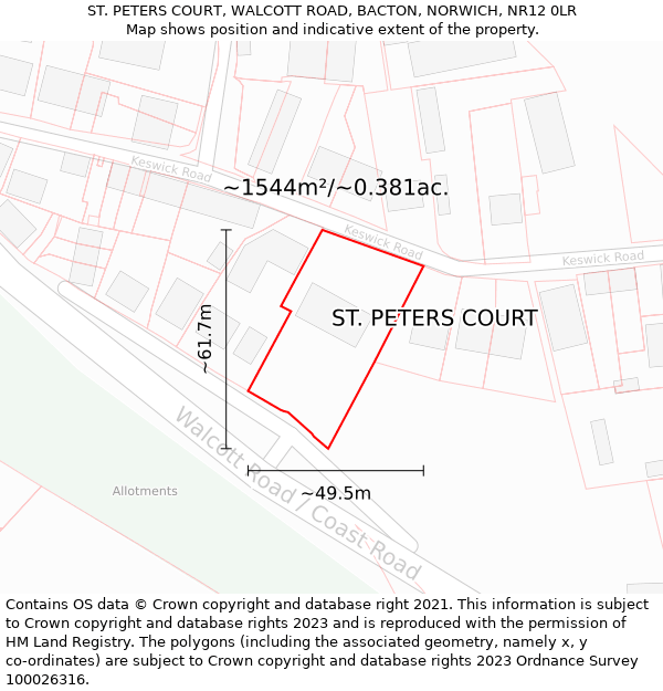 ST. PETERS COURT, WALCOTT ROAD, BACTON, NORWICH, NR12 0LR: Plot and title map