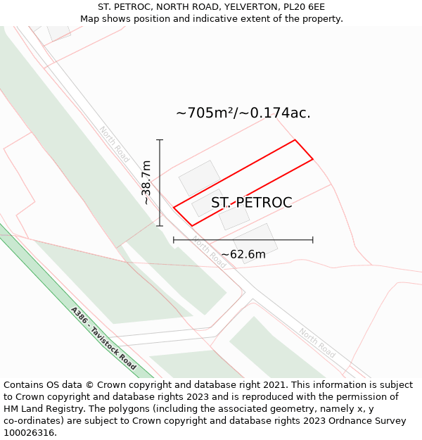 ST. PETROC, NORTH ROAD, YELVERTON, PL20 6EE: Plot and title map