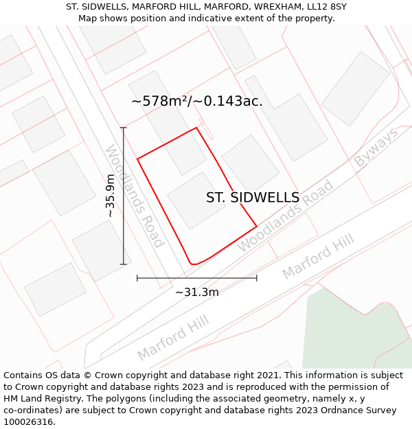 ST. SIDWELLS, MARFORD HILL, MARFORD, WREXHAM, LL12 8SY: Plot and title map