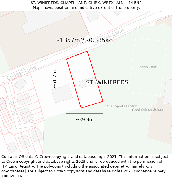 ST. WINIFREDS, CHAPEL LANE, CHIRK, WREXHAM, LL14 5NF: Plot and title map