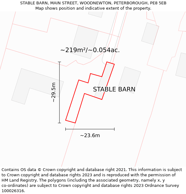 STABLE BARN, MAIN STREET, WOODNEWTON, PETERBOROUGH, PE8 5EB: Plot and title map